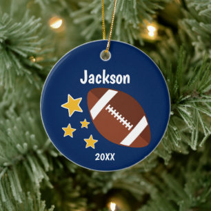Kids Football Stars Blue Personalized Ceramic Ornament
