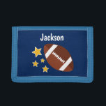 Kids Football Stars Blue Personalized Name Trifold Wallet<br><div class="desc">A cute football and stars blue personalized kids wallet for a boy. Easily personalize with a name to make this a custom gift.</div>