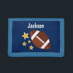 Kids Football Stars Blue Personalized Name Trifold Wallet<br><div class="desc">A cute football and stars blue personalized kids wallet for a boy. Easily personalize with a name to make this a custom gift.</div>