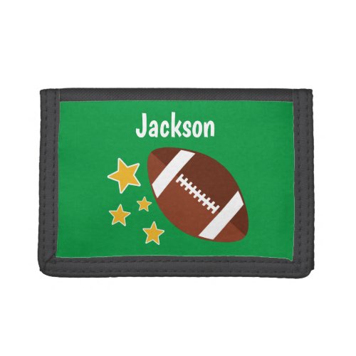 Kids Football Stars Green Personalized Name Trifold Wallet