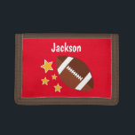 Kids Football Stars Red Personalized Name Trifold Wallet<br><div class="desc">A cute football and stars red personalized kids wallet for a boy. Easily personalize with a name to make this a custom gift.</div>