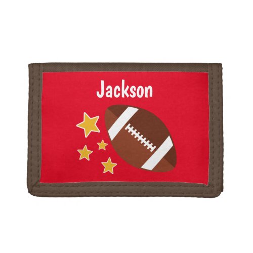 Kids Football Stars Red Personalized Name Trifold Wallet