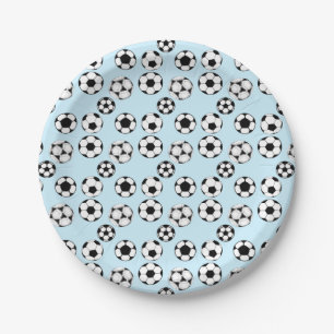 Kids football theme party soccer balls blue paper plates