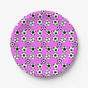 Kids football theme party soccer balls hot pink paper plates