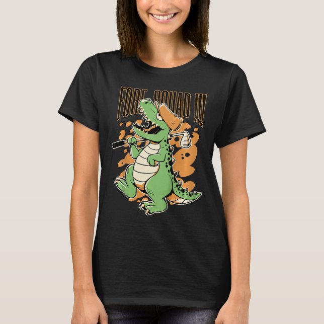Kids Fore Squad T-rex Dinosaur Golf Player Graphic T-Shirt (Front)