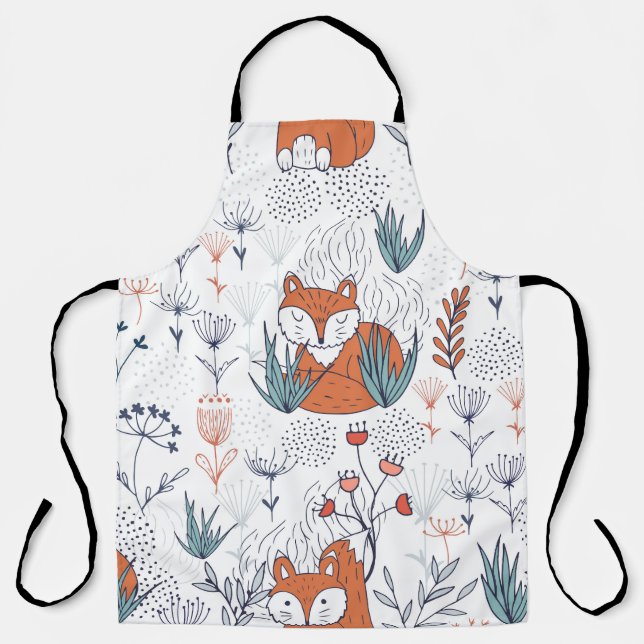 Kid's forest illustration, foxes and flowers. apron (Front)