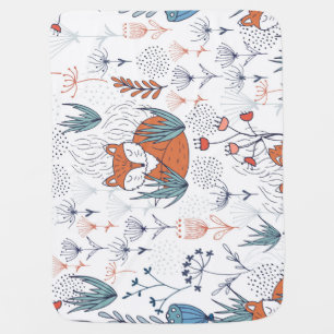 Kid's forest illustration, foxes and flowers. baby blanket