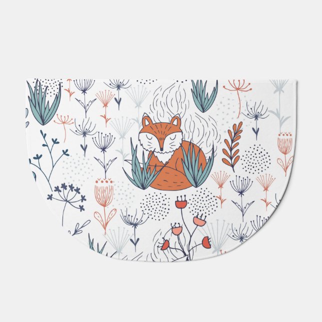 Kid's forest illustration, foxes and flowers. doormat (Front)