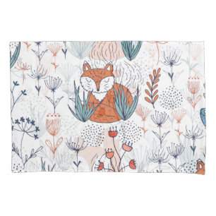 Kid's forest illustration, foxes and flowers. pillow case