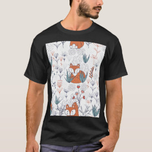Kid's forest illustration, foxes and flowers. T-Shirt