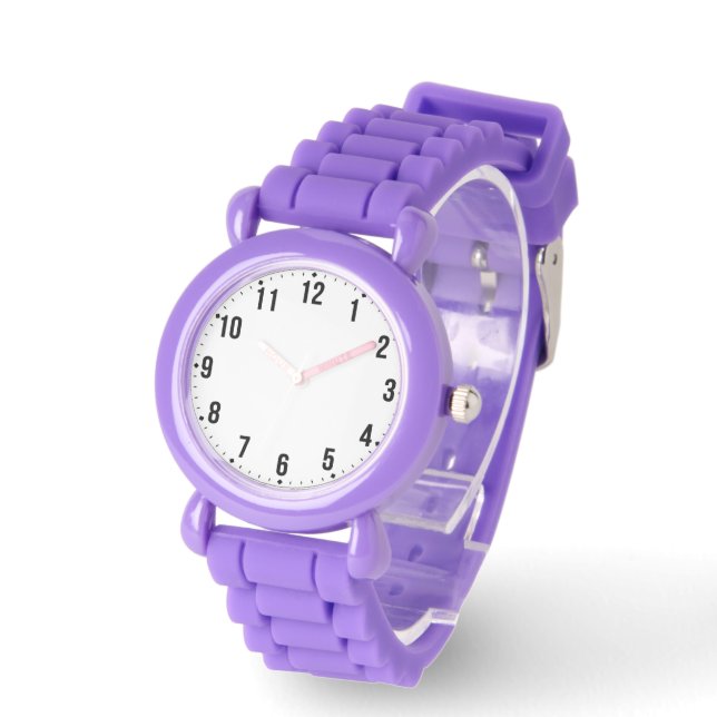 Kids Formal Photo Watch with Purple Silicone Strap (Angle)