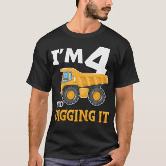 Kids Four 4Yr 4Th Birthday Construction Boy 4 Year T-Shirt