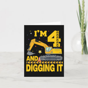 Kids Four 4yr 4th Birthday Excavator 4 Year Old Bo Card