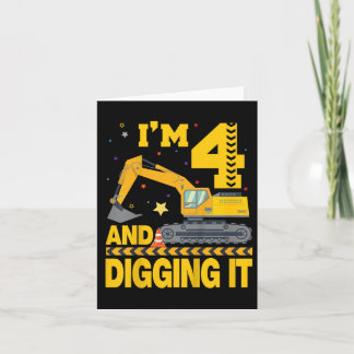 Kids Four 4yr 4th Birthday Excavator 4 Year Old Bo Card