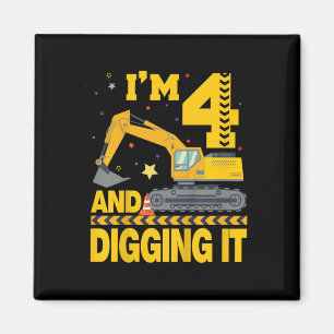 Kids Four 4yr 4th Birthday Excavator 4 Year Old Bo Magnet