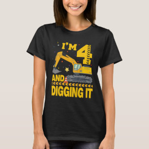Kids Four 4yr 4th Birthday Excavator 4 Year Old Bo T-Shirt