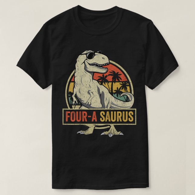 Kids Four a Saurus Birthday T Rex 4 Year Old Dino  T-Shirt (Design Front)