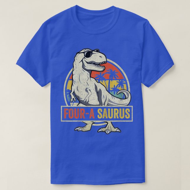 Kids Four a Saurus Birthday T Rex 4 Year Old Dino  T-Shirt (Design Front)