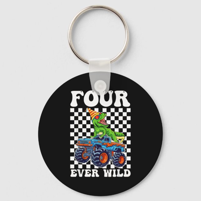 Kids Four Ever Wild Dinosaur Monster Truck 4th Bir Keychain (Front)