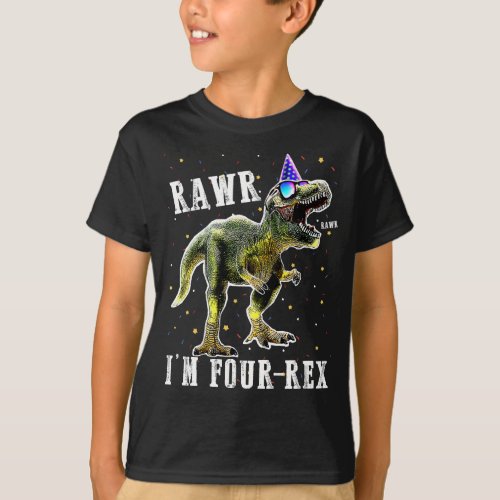 Kids FOUR Rex T_Rex Birthday SHIRT 4 Yrs old Boy T