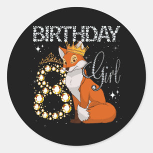Kids Fox Animal Lovers 8th Birthday Girl Fox B-day Classic Round Sticker