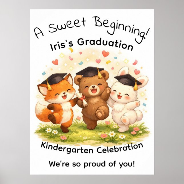 Kid's Fox Bear Bunny Graduation Party  Poster (Front)