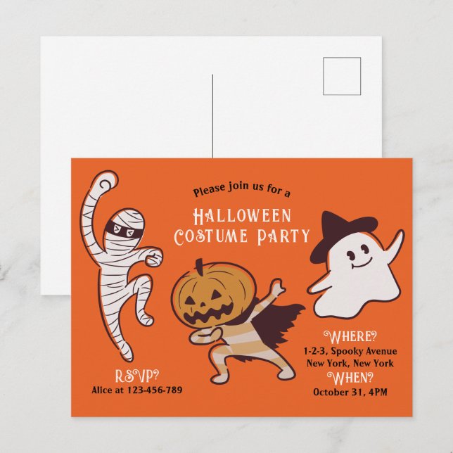 Kids Friendly Not-So-Scary Halloween Costume Party Postcard (Front/Back)