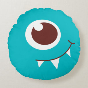 Kids friendly one eyed alien aqua blue  round pillow