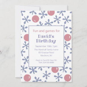 Kids Fun Ball and Jacks Game Birthday Invitation