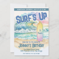 Kids Fun Beach Party Surf Birthday Invitation