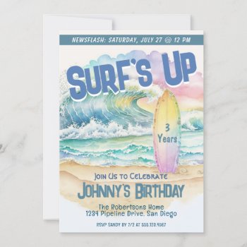 Kids Fun Beach Party Surf Birthday Invitation by GlitterInvitations at Zazzle