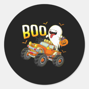 Kids Fun Boo Riding Monster Truck Halloween Costum Classic Round Sticker