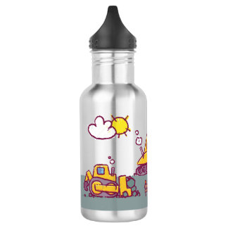 Kids Fun Construction Site and Vehicles Stainless Steel Water Bottle
