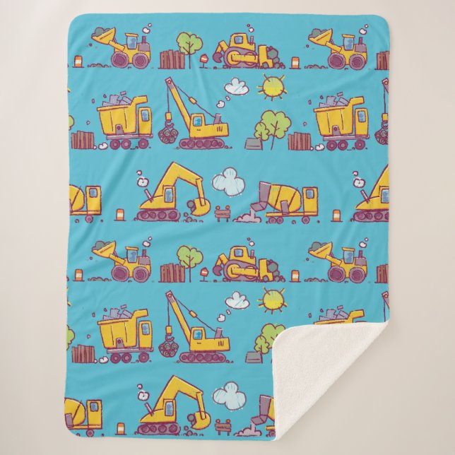 Kids Fun Construction Site & Vehicle Sherpa Blanket (Front)