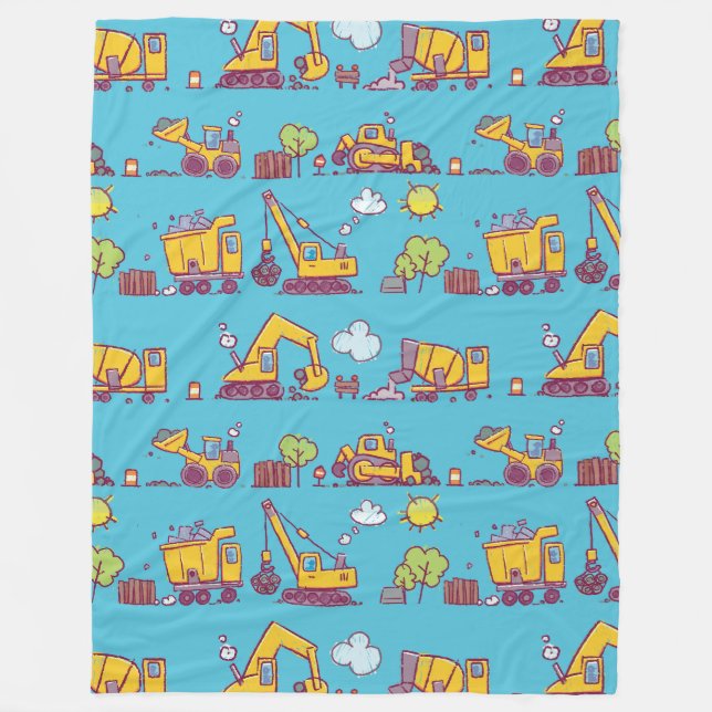Kids Fun Construction Site & Vehicles Fleece Blanket (Front)