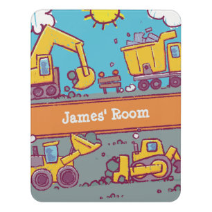 Kids Fun Construction Site & Vehicles Personalized Door Sign