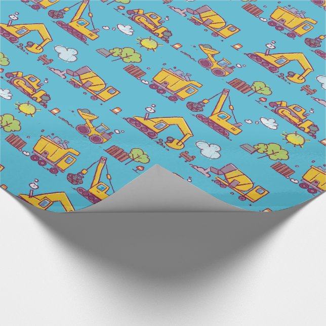 Kids Fun Construction Site & Vehicles Wrapping Paper (Corner)