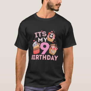 Kids Fun Cute Animal Cupcake Its My 9Th Birthday S T-Shirt