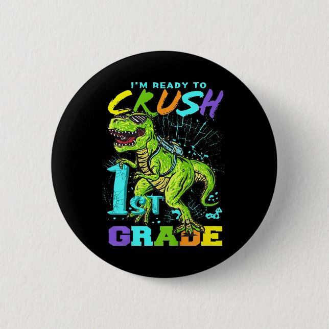 Kids Fun First Grade T-Rex Tee Button (Front)