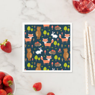 Kids Fun Forest Animals Bunny Rabbit Fox Bear Napkins