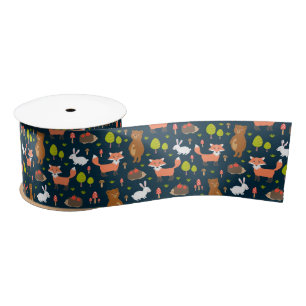 Kids Fun Forest Animals Bunny Rabbit Fox Bear Satin Ribbon