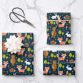Woodland Forest Animals Fox Floral Kids Birthday Wrapping Paper