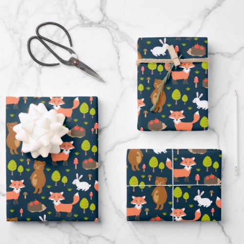 Kids Fun Forest Animals Bunny Rabbit Fox Bear Wrapping Paper Sheets