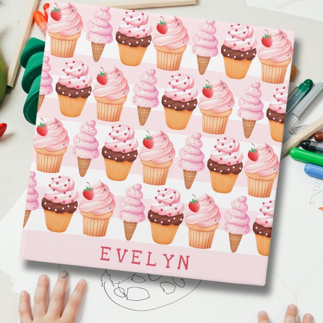 Kids Fun Girly Pink Back to School 3 Ring Binder (Creator Uploaded)