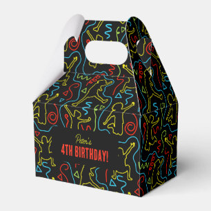Kids Fun Jump Outline Neon Black Birthday Party Favor Boxes