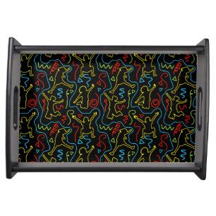 Kids Fun Jump Play Outline Neon Black Pattern Serving Tray