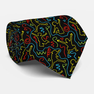 Kids Fun Play Outline Neon Black Pattern Neck Tie