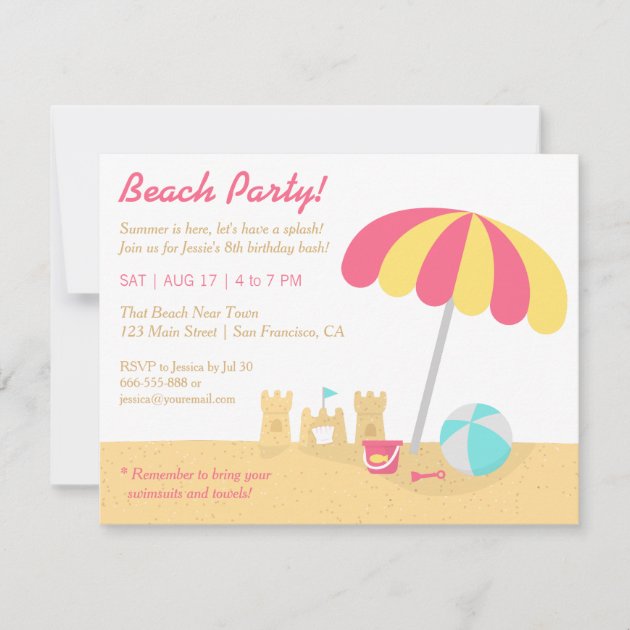 a Digital Printable File Beach Invitation Elegant Sand Castle and Sea Star Brown Grey Beach Personalized Birthday Party Invite