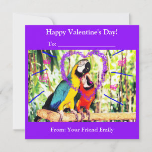 Kids Funky Classroom Valentine's Love Parrots  Holiday Card