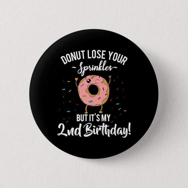 Kids Funny 2nd Birthday Party Donut Theme Second Button (Front)